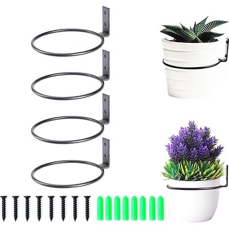 BRAVIX 4Pcs Anneau de Support de Pot de Fleur,Supports Muraux pour Pot de Fleurs,Mur Anneau Support De Pot Fleur,avec Vis Anneau Support Mural en Métal,pour Maison Jardin Balcon Terrasse Couloirs(4inc (1/5)