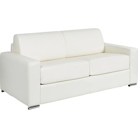 Canapé 4 places convertible express en cuir de buffle blanc - Couchage à lattes larges 160 cm - Matelas 22 cm avec mémoire de forme CALITO (1/5)