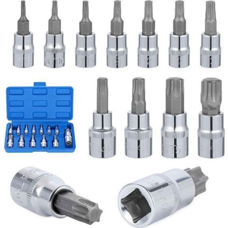 13 Pièces Douille Male, T8 - T70 Embout Douille Etoile 1/4" 3/8" 1/2", Coffret Douille Douille a Embout 6 Pans, 37 mm/48 mm/5 (1/4)