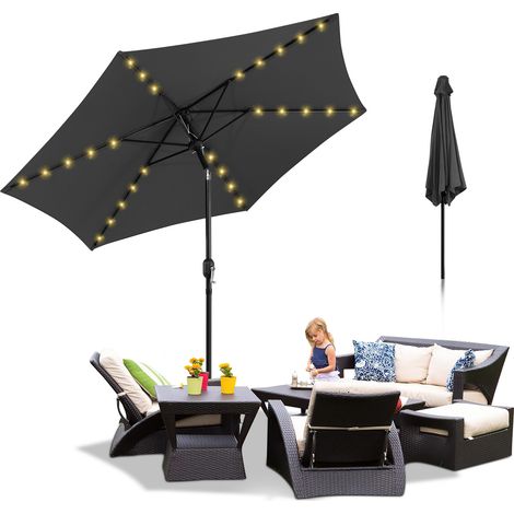 Parasol - parasol jardin, parasol deporté, parasol de balcon - 270 cm Gris, Parasol de plage, vec 36 LED Solaire (1/5)