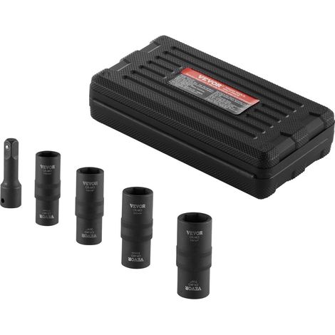Jeu de Douilles à Chocs pour Écrous de Roue 4PCs, Coffret de Douilles pour Écrous à Entraînement de 1/2 po 12,7 mm, Métriques et SAE, 6 Pans, 2 Embouts de Différentes Tailles Chacune, Réparation (1/5)