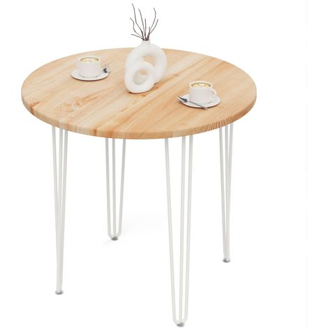 Tisch rund 80 cm Stärke: 28mm, Farbe: Natur, Beine: Elfenbein (1/5)