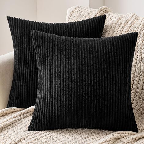 LaBlanc - Dekorativer Kissenbezug aus Samt, weich, für Sofa, Wohnzimmer, Couch, 2er-Set, 45 x 45 cm, Schwarz