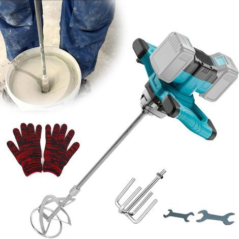Mélangeur de ciment compatible avec batterie 18-21V, Mélangeur de mortier de peinture, Mélangeur 3100W (sans batterie), Moteur sans brosse en cuivre, Interrupteur verrouillable (1/5)