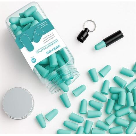 QORVA-Bouchons d'oreilles de sommeil bleu sarcelle, 60 paires, réduction du bruit SNR 38 dB, réutilisables et confortables, idéaux pour les dormeurs latéraux, les voyages, la maison et les études. (1/5)