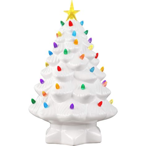 Nostalgischer Keramik-Weihnachtsbaum (mit LED-Beleuchtung, für die Innendekoration), 30 cm, Weiß (1/5)