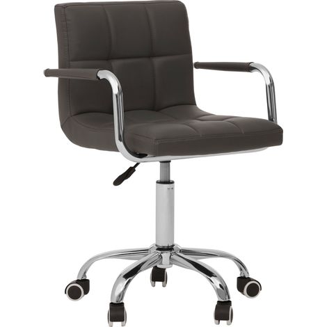 Premier Housewares Grey Home Office Chair With Armrest And Square Detailing/ 5-Wheel Rolling Base/ Adjustable Height/ Nylon Seat/ Lock Mechanism/ Computer Chairs For Desk 48 x 99 x 52 (1/5)