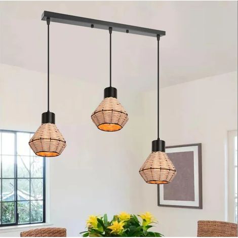 Suspension Luminaire Industriel,Rétro Lampe de Plafond en Bambou et Métal E27 Plafonnier Abat-jour Cage pour Salon Chambre (1/5)