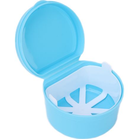 Boîte de rangement portable pour appareils dentaires et prothèses dentaires avec panier et filet de rangement, idéale pour les voyages (bleu clair). (1/5)