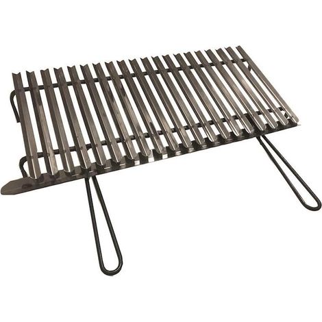 Graticola in acciaio inox, griglia per barbecue con sistema recupera grassi con piedini in ferro 70x35 cm