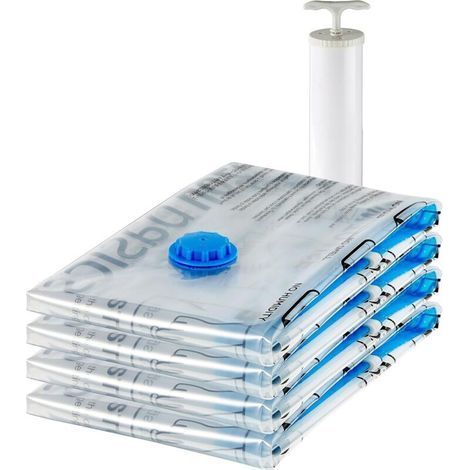 Basics Compressible storage bags via manual vacuum, X-Jumbo, 4 pieces, extra large size, Zipper, Transparent (1/4)