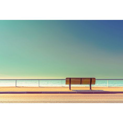 Papier peint panoramique maritime avec banc | Tapisserie panoramique plage avec ciel bleu & vert | Papier peint panoramique idéal salon & salle de bain - 384 X 260 cm (8 pièces) (1/2)