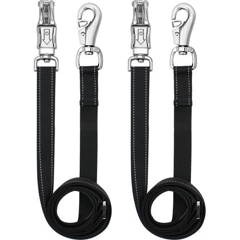 Sangle croisée pour cheval en nylon lourd, longe de remorquage avec boucle d'urgence et boucle rapide, double mousqueton, lot de 2, Noir (1/5)