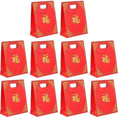 Lot de 10 sacs cadeaux en papier pour le Nouvel An, pochettes en papier à main (1/4)