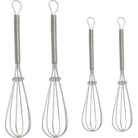 Ensemble de 4 mini fouets de cuisine en acier inoxydable, fouet à main, fouet portable, fouet à fils grossiers (1/4)