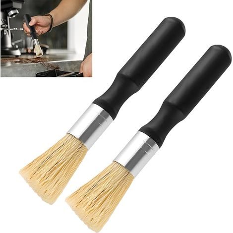 2 Pièces Brosse à Café, Brosse de Nettoyage Végétalienne, Pinceaux Machine à Expresso, Poils Naturels et Manche en Bois, Design Moderne Noir pour Porte-Filtre, Barista, Cuisine à Domicile (1/5)