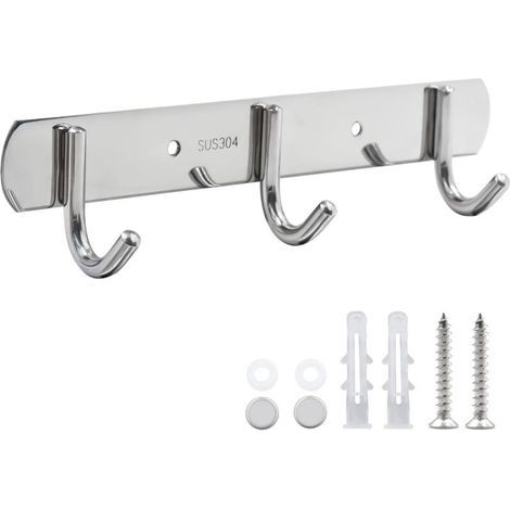 Appendiabiti in acciaio inox con 3 ganci per camera da letto, spogliatoio, bagno e cucina. (1/4)