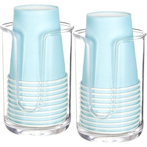 Confezione da 2 dispenser di bicchieri di carta bianchi, dispenser di bicchieri in plastica, dispenser di bicchieri (1/5)
