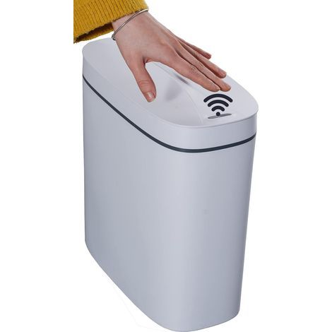 Cubo de basura automático de 14 litros con tapa, sin contacto ni pedal, apto para cocina, baño, oficina, dormitorio, sala de estar, color blanco. (1/5)