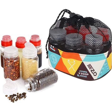 Barattoli per la conservazione da cucina da 6 pezzi, barattoli per spezie, contenitori per spezie con borsa per il trasporto, adatti per picnic, barbecue, campeggio e uso all'aperto (1/5)