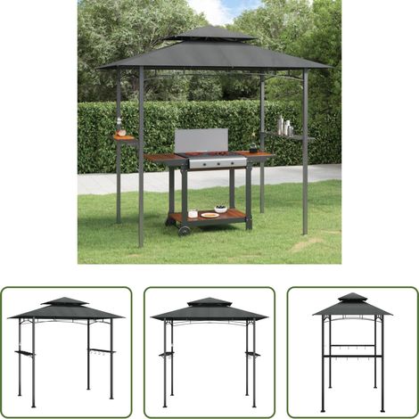 Abri de barbecue - Gazebo BBQ et étagères latérales anthracite 240x150x243cm acier (1/5)