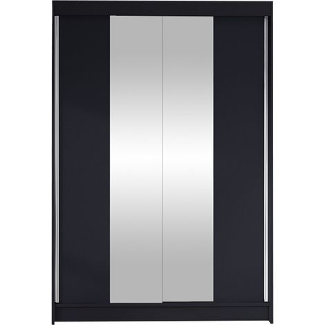 Armario Closico Salvor II, Negro, 200x120x58cm, Puertas de armario: Correderas, Número de estantes: 5