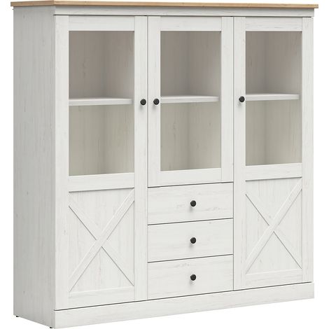 Vaisselier 3 portes 3 tiroirs Victoria Blanc et Bois