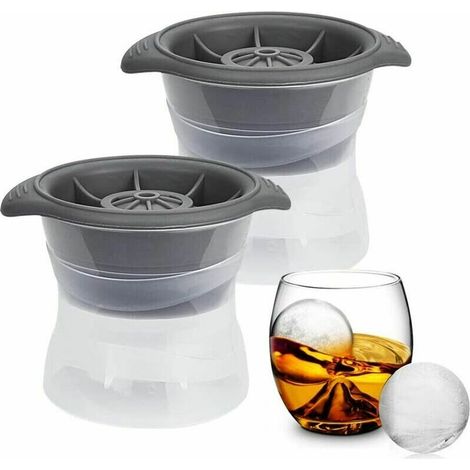 Kitchen Silicone Ice Cube Tray 2 PCS Ball Ice Cubes Tray Food Grade Round Ice Cube Mold for Whiskey Drinks/Cocktails/Scotch/Cocktails/Juice/Coffee(Grey) (1/5)