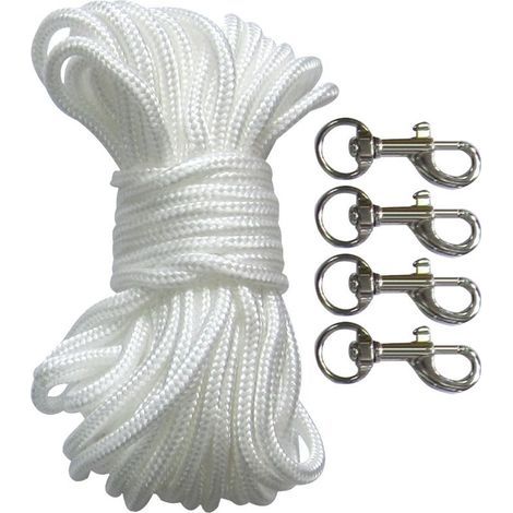 Kit de corde et de mousquetons pour drapeau - Corde de 15 m avec drisse de 15 m, taquet et 4 mousquetons pivotants pour mâts jusqu'à 7,5 m.