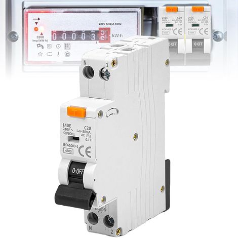 Disjoncteur FI (2 pôles, 230 V, 16 A) 30 mA Disjoncteur automatique 16 A, 1P+N 6 kA, interrupteur FI 2 pôles, tension nominale AC230, disjoncteur différentiel, interrupteur FI 16 A (1/5)