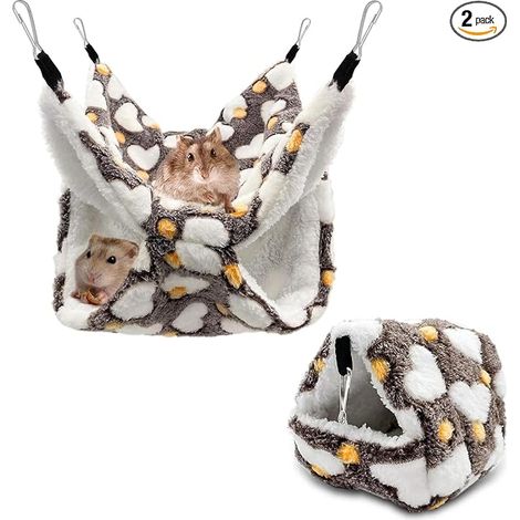 Guinea Pig Hammock Bed Double Pet Hammock Chinchilla Small Pet Cage Ferret for Chinchilla Hedgehog Guinea Pig Warm Brown (1/5)