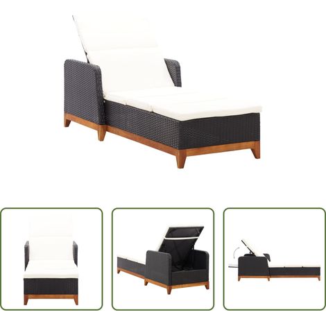 Poly Rattan - Sonnenliege Poly Rattan und Massivholz Akazie Schwarz (1/5)