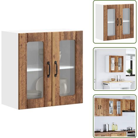 Armoire murale de cuisine avec porte en verre Lucca vieux bois - Armoire Murale De Cuisine - Armoires Murales De Cuisine - Meuble Mural De Cuisine - Armoire Murale Avec Verre (1/5)