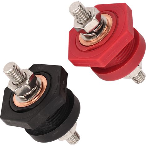Paar Durchgangs-Batterieklemmen 3/8 Zoll Schwarz Rot 440A Plus Minus Verbindungsbolzen für Auto Boot (1/5)