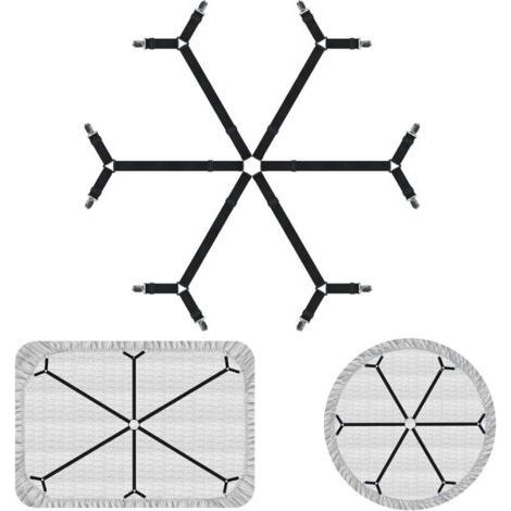 Upgraded Elastic Cross Bed Sheet Fasteners, 6-Way Cross Adjustable Bed Sheet Holder Straps, Fitted Sheet Clips for Twin, Queen, King Mattress (Black) (1/5)