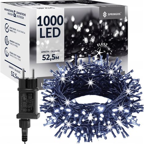 LUCI DI NATALE 1000LED ESTERNE TENDA LUMINOSA IP44 BIANCO FREDDO FLASH (1/5)