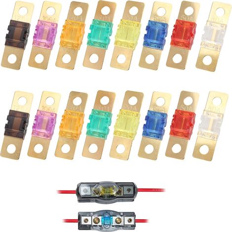 16 Pièces Fusible Voiture 20A 30A 40A 50A 60A 80A 100A 120A, 32V Bolt-on Courant Fusibles Plats à Lame pour Auto Moto Truck RV Camion, 32V ANL Bolt-on, De Taille Moyenne (1/5)