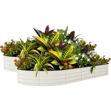 Lot de 2 bacs à fleurs surélevés en acier galvanisé – grand jardinière rectangulaire extensionérieure, antirouille, montage facile, fond ouvert, bandes anti-coupure – Beige amélioré, 240x120x45cm (1/5)