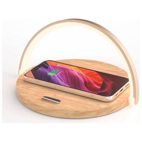 Pr Lampe de Chevet Chargeur sans Fil, Lampe de Table Tactile, Veilleuse LED avec Chargeur Induction, Veilleuse Tactile à Intensité Variable avec 3 Niveaux de Iuminosité (1/5)