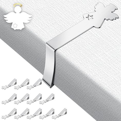 (12 Stück) Tischdeckenklammern aus Edelstahl in Engelsform, verstellbare Tischdeckenhalter für Gartentische bis 4 cm, silberfarben (1/5)