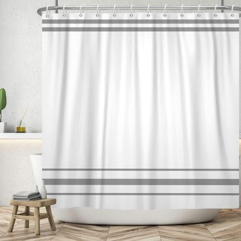180x243cm Rideau de Douche Blanc cassé Moderne Minimaliste Gris rayé Rideau de Douche Rustique Ferme Classique esthétique Salle de Bains Rideau de Douche décoratif Polyester Crochet (1/5)