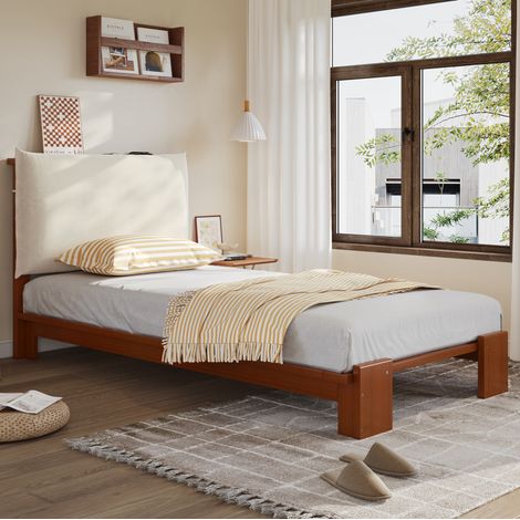 Letto imbottito marrone 90x200 cm con testiera imbottita e rete a doghe stabile