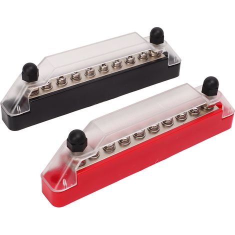 Elektrischer Verteilerblock mit 10 Anschlüssen, 48 V, 150 A, Sammelschiene mit 2 M6-Schrauben und 8 M4-Schrauben, für Auto und Boot, Paar aus 2 Stück. (1/5)