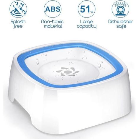 Gamelle pour Animaux de Compagnie - QIILU - 1,5L - Anti-Poussière - Design Anti-Débordement - Bleu (1/4)