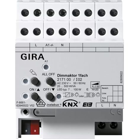 Gira Dimmaktor 1f 500 W/VA KNX REG [217100], 2171 00 (1/2)