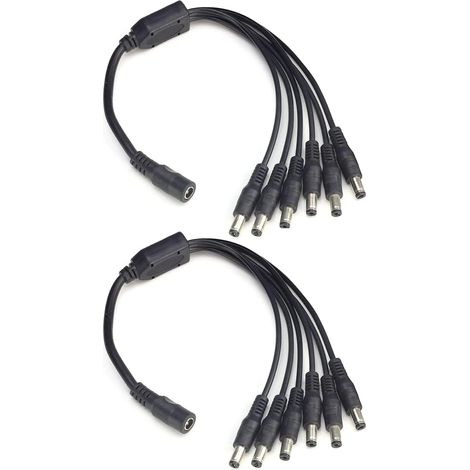 Lot de 2 câbles répartiteurs d'alimentation CC 1 à 6 voies, prise 5,5 mm x 2,1 mm (1/5)