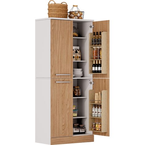 CHICFURN Credenza alta 76x42x180 cm in MDF bianco lucido, 4 ante per cucina (1/5)