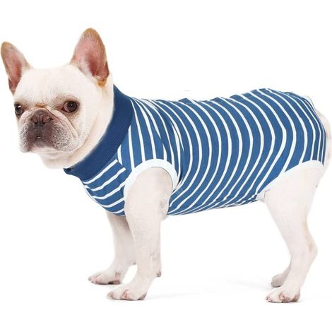 Pet Abdominal Wound Surgery Recovery Breathable Clothing (stripe, S) (1/5)