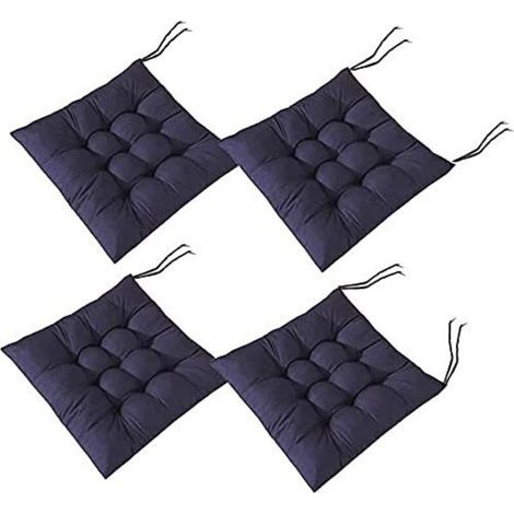 Lot de 4 coussins de chaise moelleux, avec rubans, pour salle à manger, jardin, terrasse ou cuisine (40 x 40 cm)