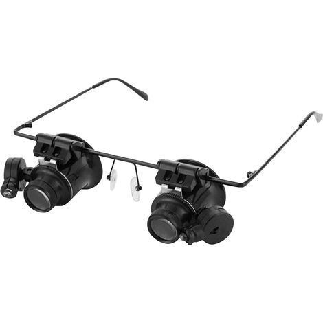 Loupe frontale 20x avec éclairage LED, loupe binoculaire à fixer sur la tête pour la réparation mains libres d'horloges, montres et instruments électroniques (1/2)